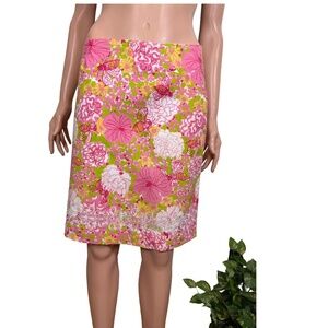 Key West Pink Floral Bee Print Skirt Embroidered Hem Size 10